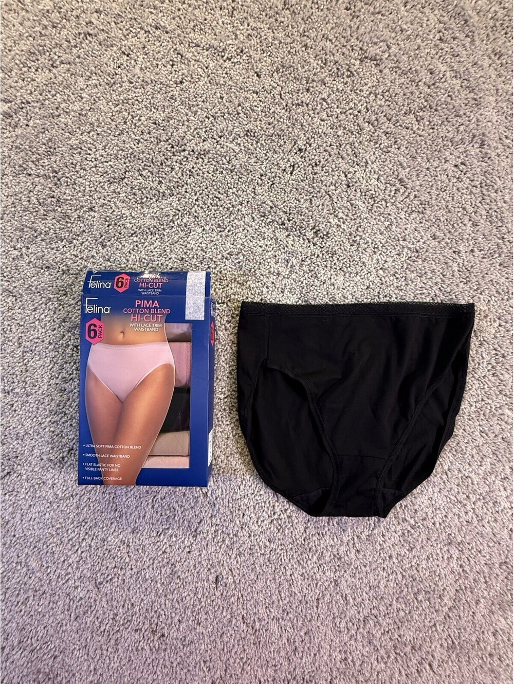 NWT Felina Pima Cotton Blend Hi-Cut Panties 6 Pack Size Small